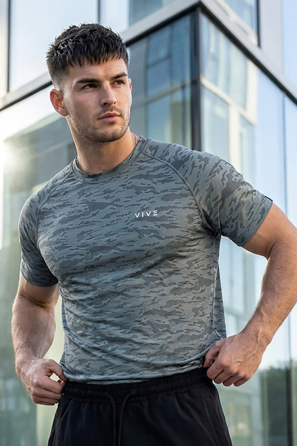 VIVE Activewear Training Tee - Camo Grey