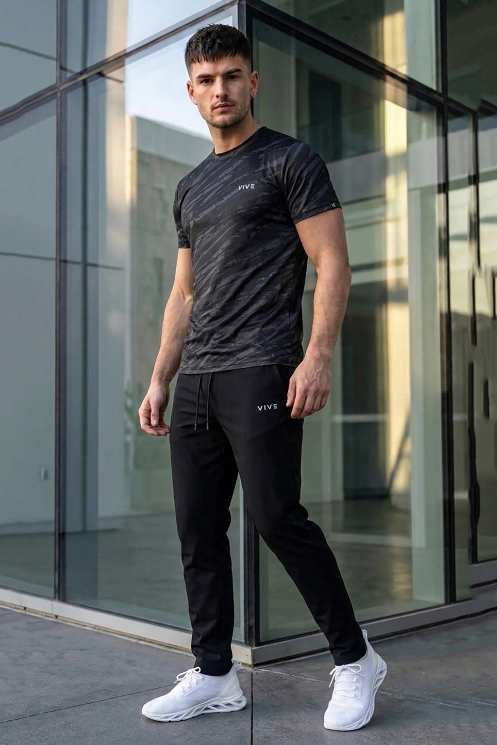 VIVE Black Camouflage Performance Activewear Set
