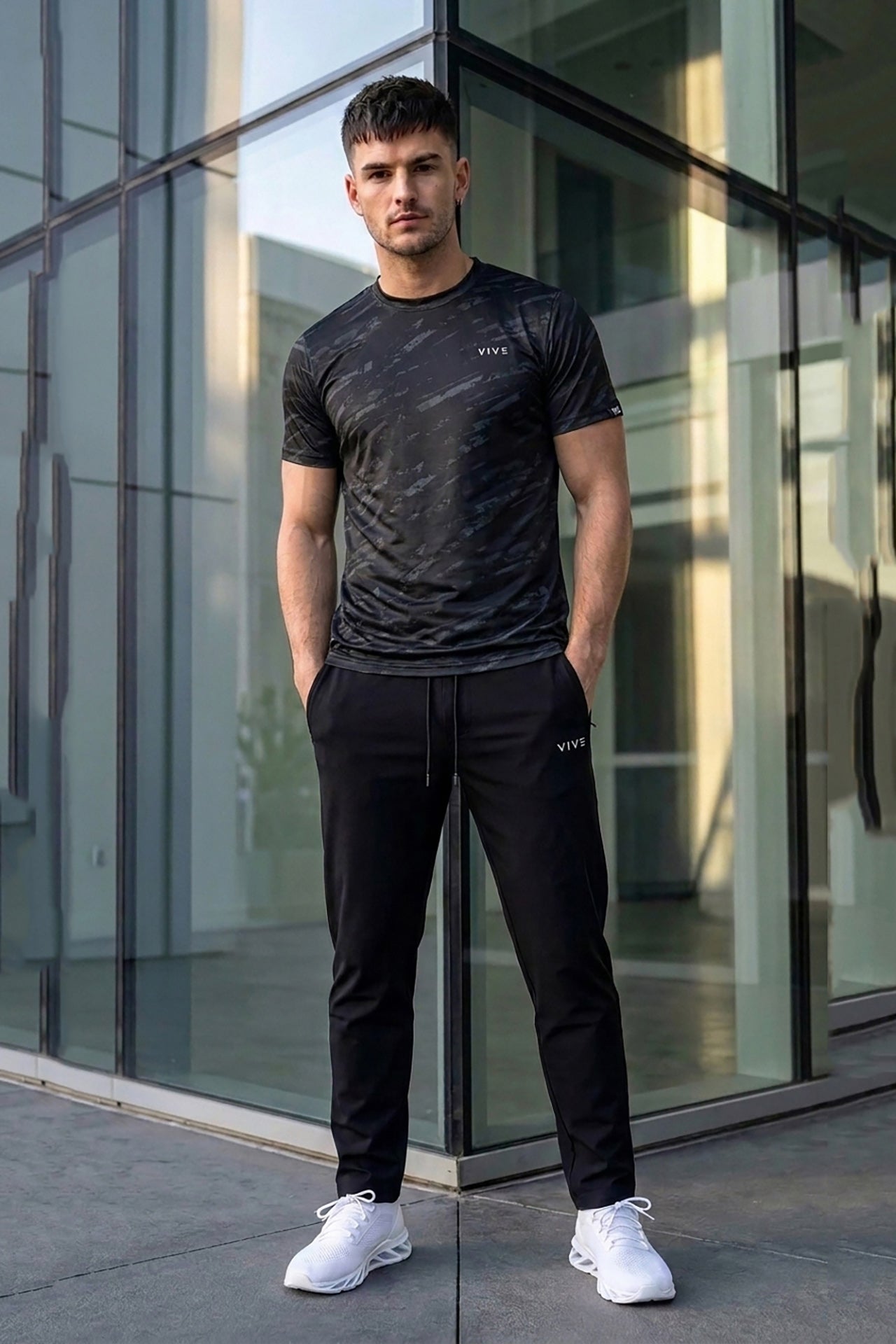 VIVE Black Camouflage Performance Activewear Set