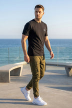 VIVE Signature Embroidered Cargo Set – Black & Olive
