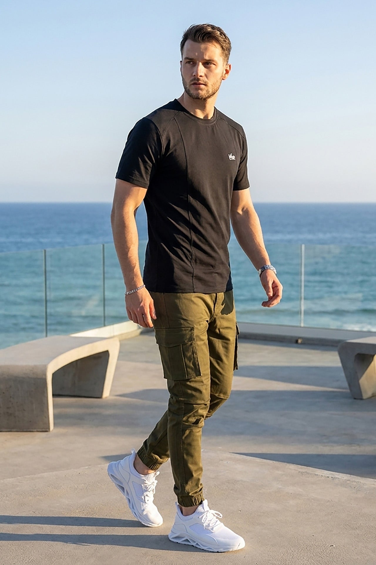 VIVE Signature Embroidered Cargo Set – Black & Olive