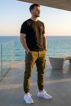 VIVE Signature Embroidered Cargo Set – Black & Olive