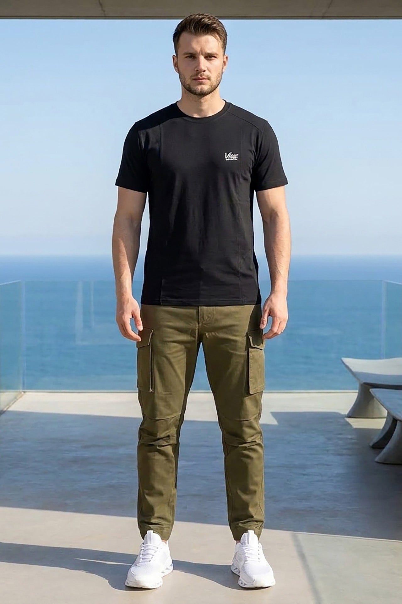 VIVE Signature Embroidered Cargo Set – Black & Olive