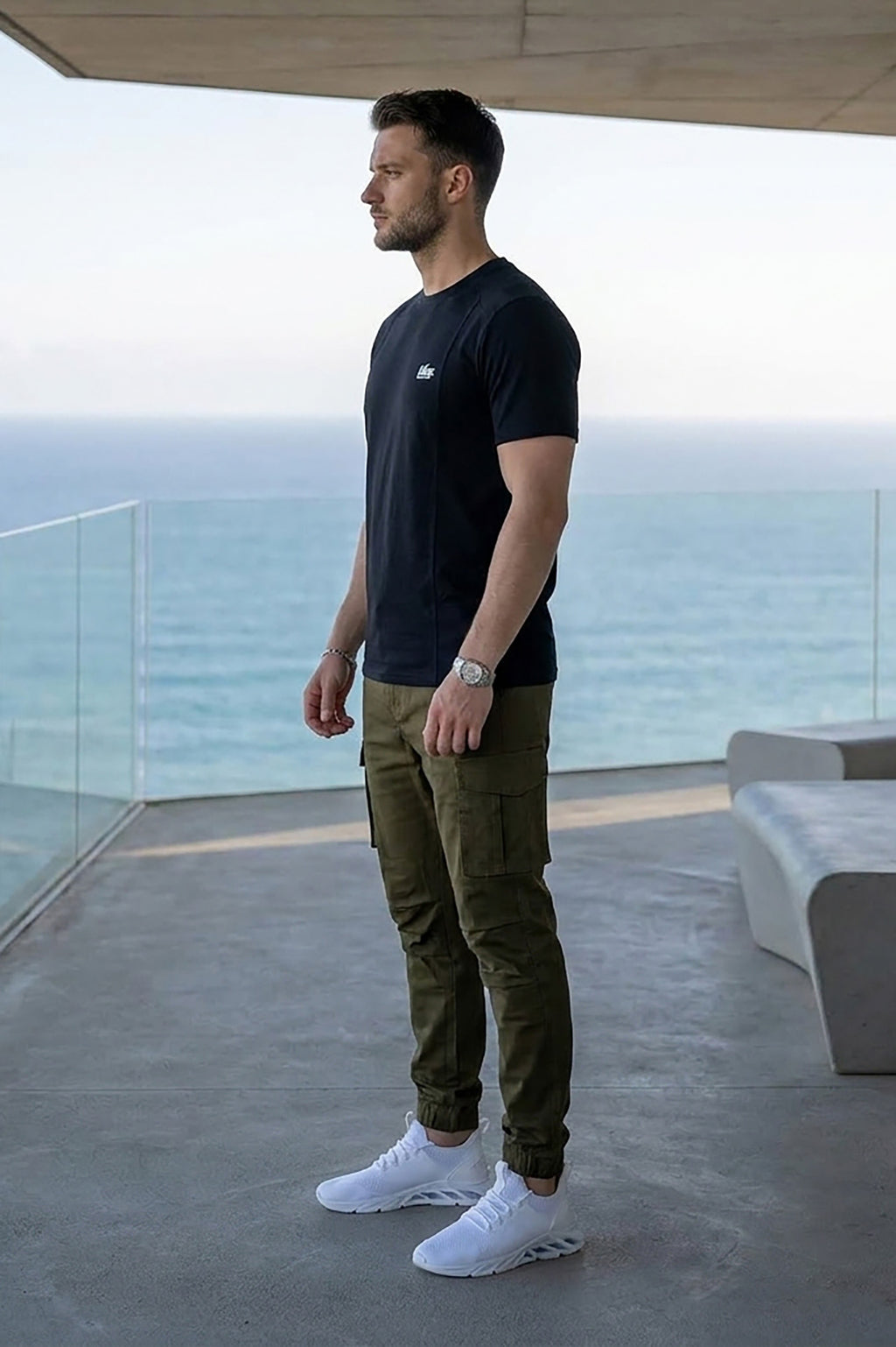 VIVE Signature Embroidered Cargo Set – Black & Olive