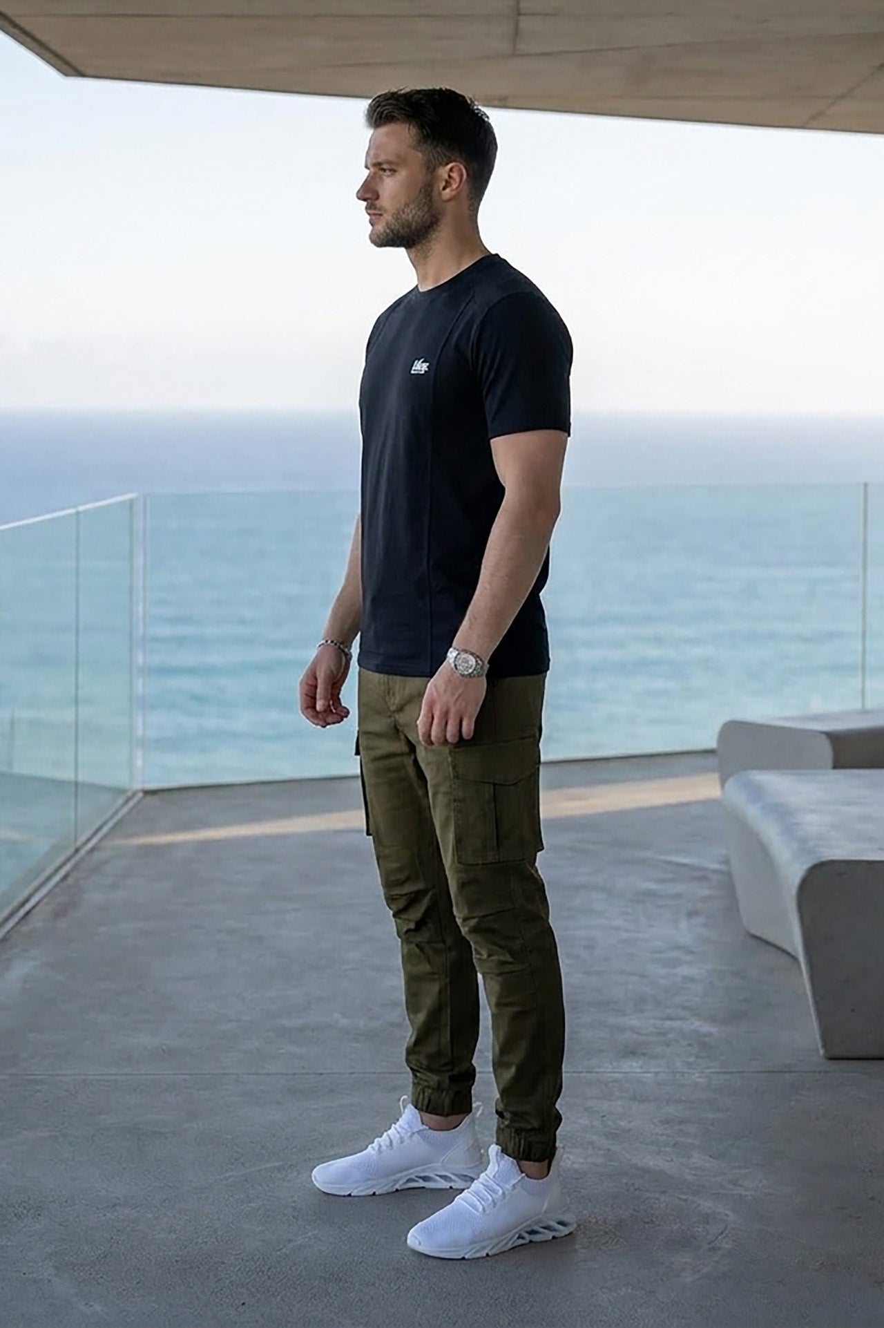 VIVE Signature Embroidered Cargo Set – Black & Olive