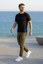 VIVE Signature Embroidered Cargo Set – Black & Olive