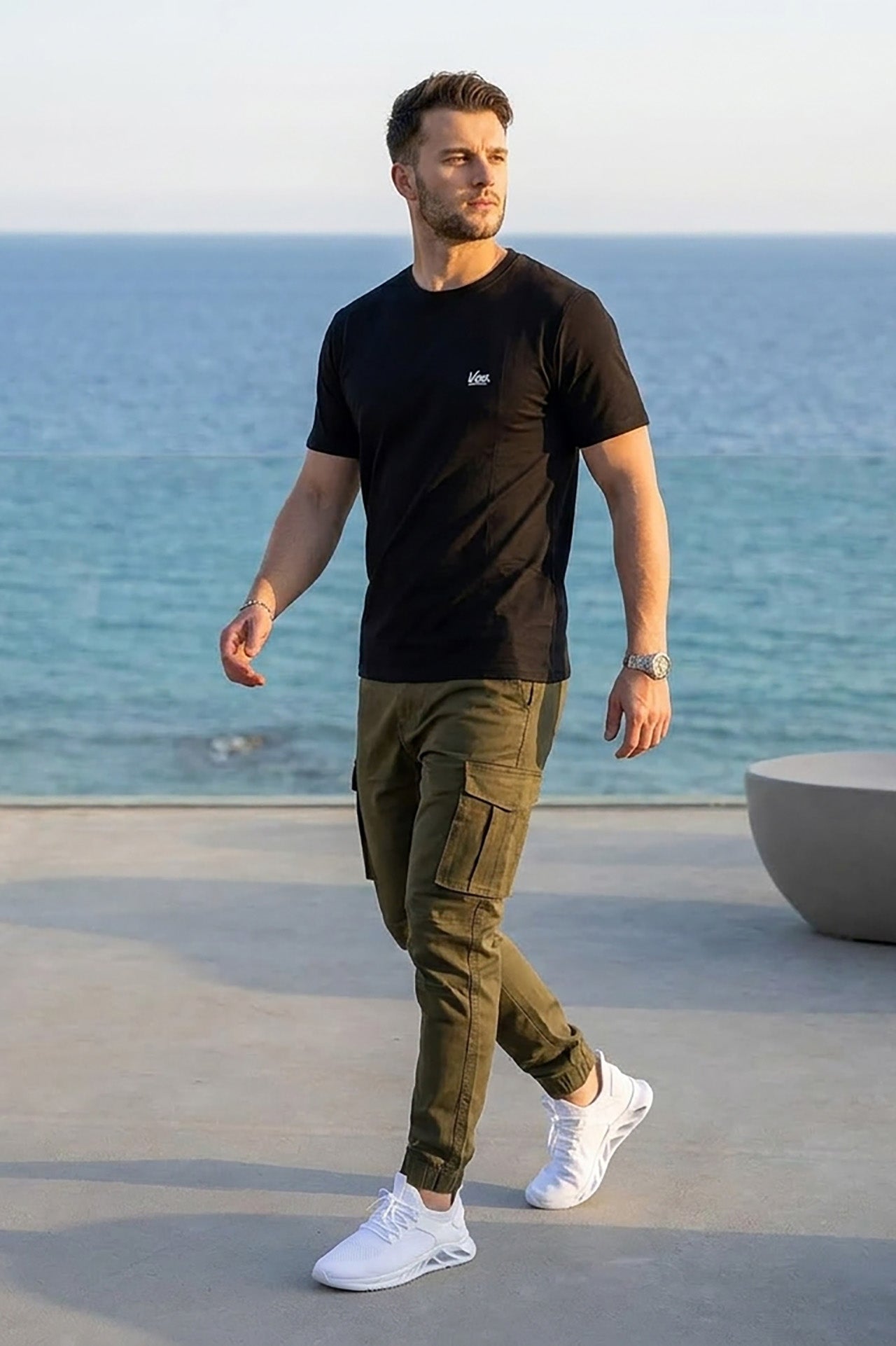 VIVE Signature Embroidered Cargo Set – Black & Olive