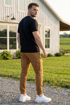 VIVE Signature Embroidered Cargo Set – Black & Camel