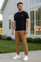 VIVE Signature Embroidered Cargo Set – Black & Camel