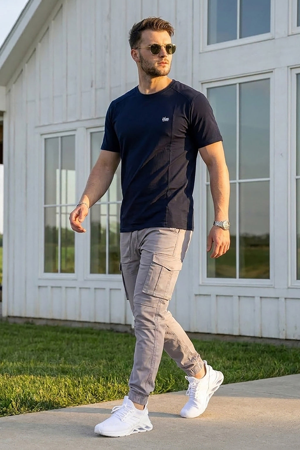 VIVE Signature Embroidered Cargo Set | Navy/Grey