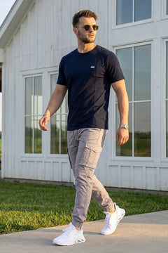 VIVE Signature Embroidered Cargo Set | Navy/Grey