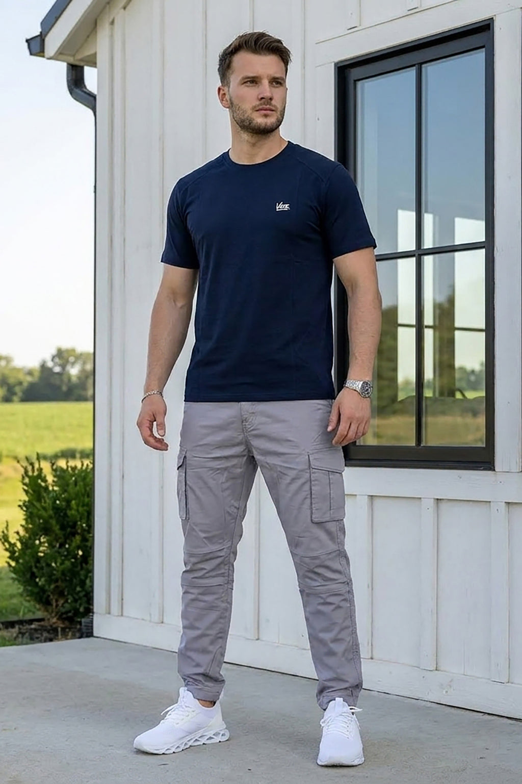 VIVE Signature Embroidered Cargo Set | Navy/Grey