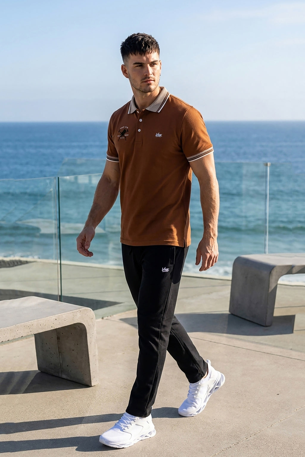 VIVE Heritage Brown Embroidered Polo Set