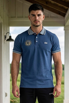 VIVE Embroidered Steel Blue Polo Shirt