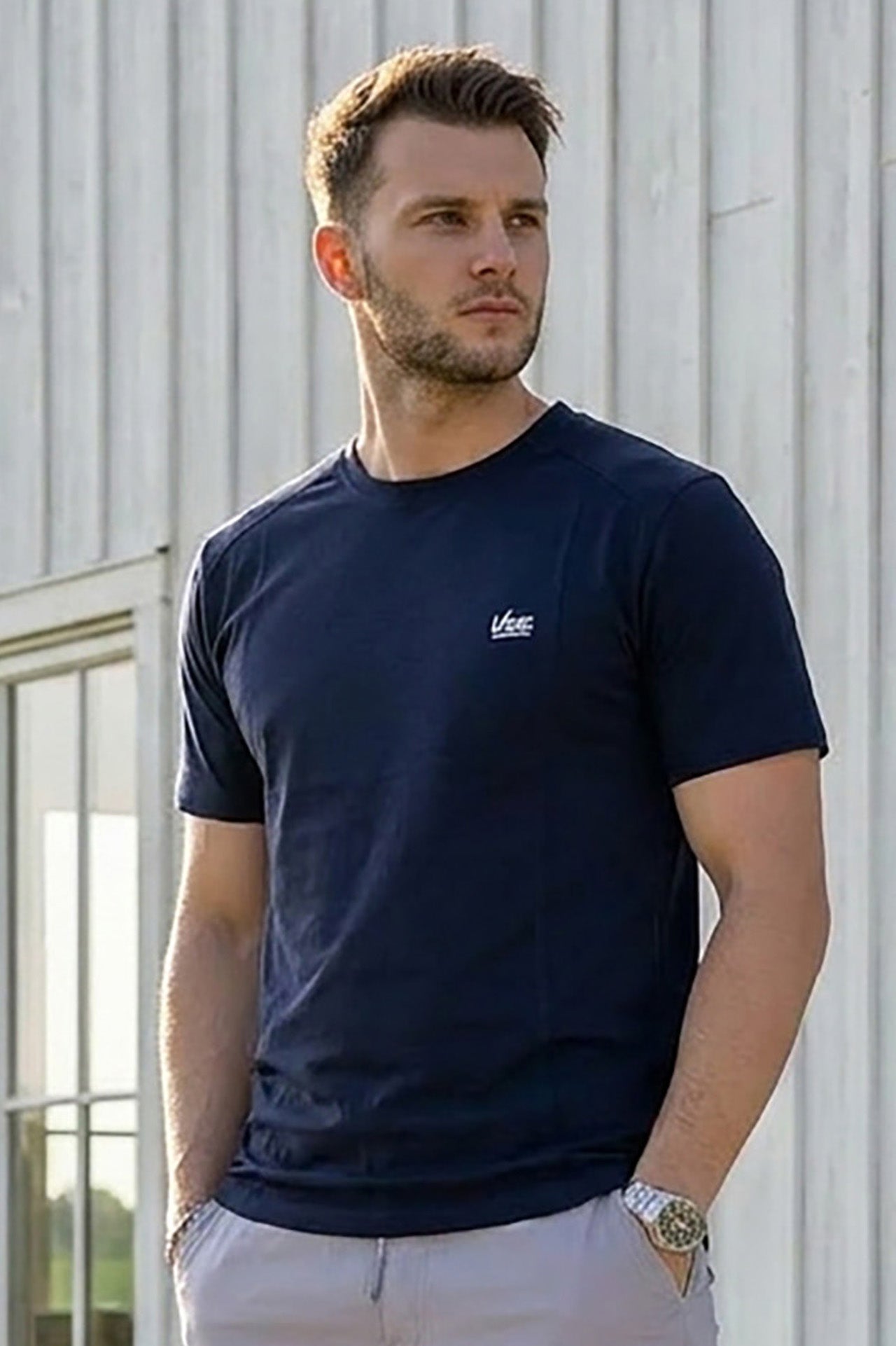 VIVE Navy Blue Seem Detail Cotton T-Shirt