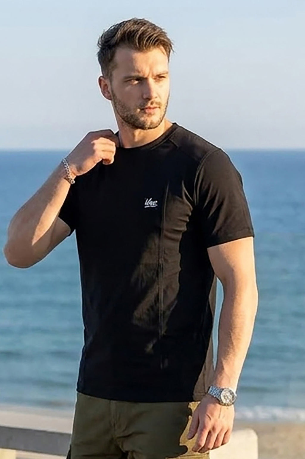 VIVE Black Seem Detail Cotton T-Shirt
