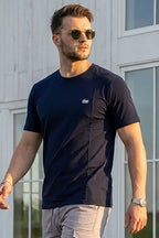 VIVE Navy Blue Seem Detail Cotton T-Shirt