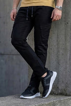 VIVE Black Multi-Pocket Cargo Pant for men made from premium cotton twill with regular fit