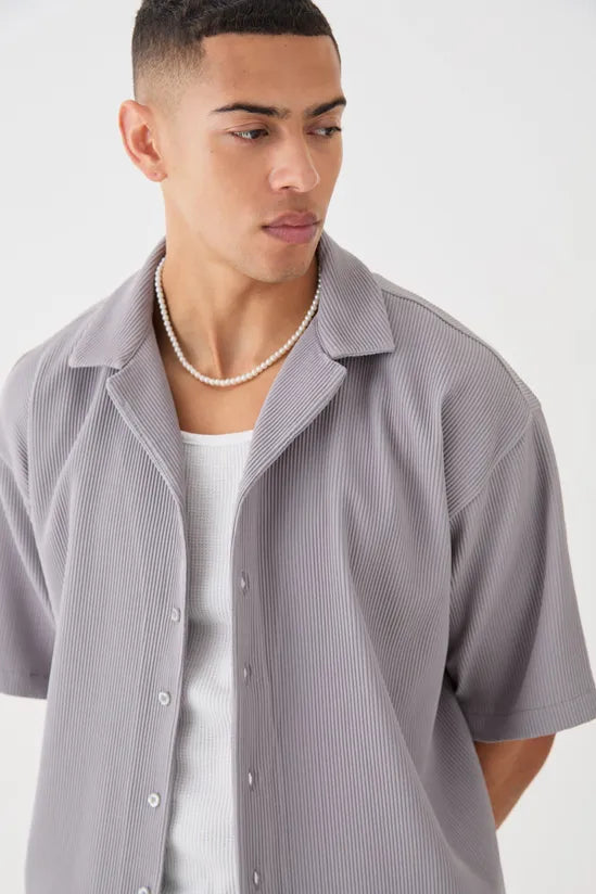 Oversized Short Sleeve Pleated Shirt And Short Set