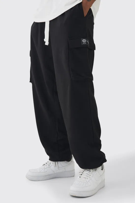 Woven Tab Oversized Fit Cargo Joggers