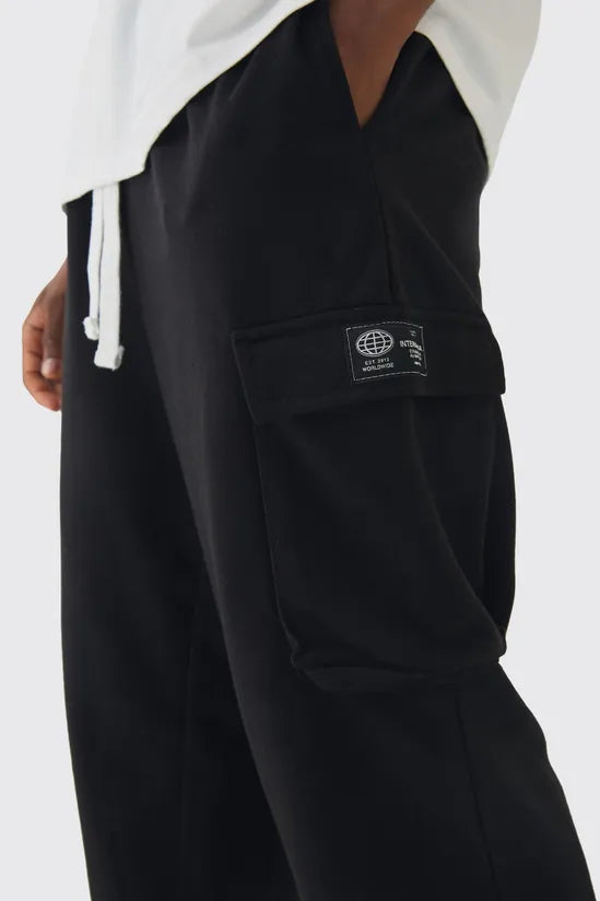 Woven Tab Oversized Fit Cargo Joggers