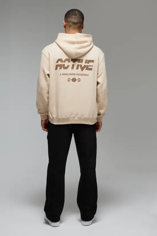 Beige Graphic Oversized Boxy Fit Hoodie