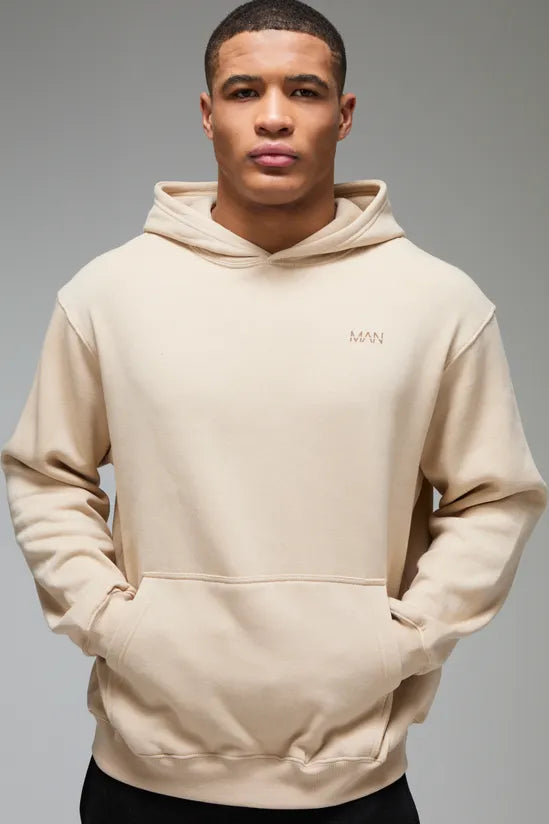 Beige Graphic Oversized Boxy Fit Hoodie