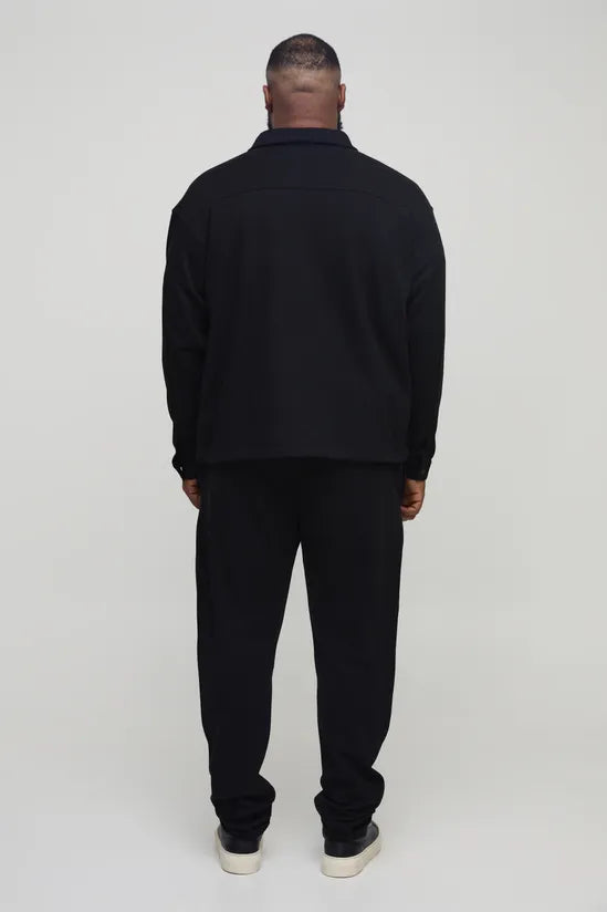 Black Plus Size Textured Over Shirt & Tapered Trouser Set