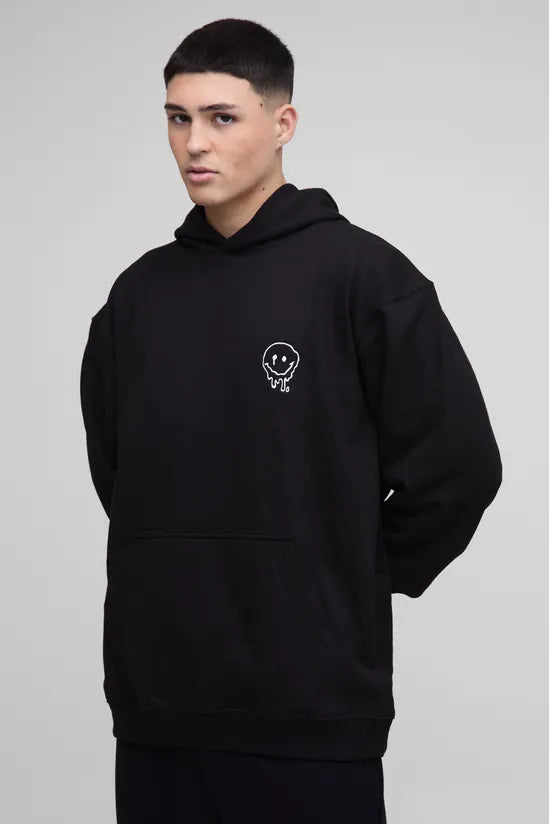 Oversized Drip Face Embroidered Hoodie