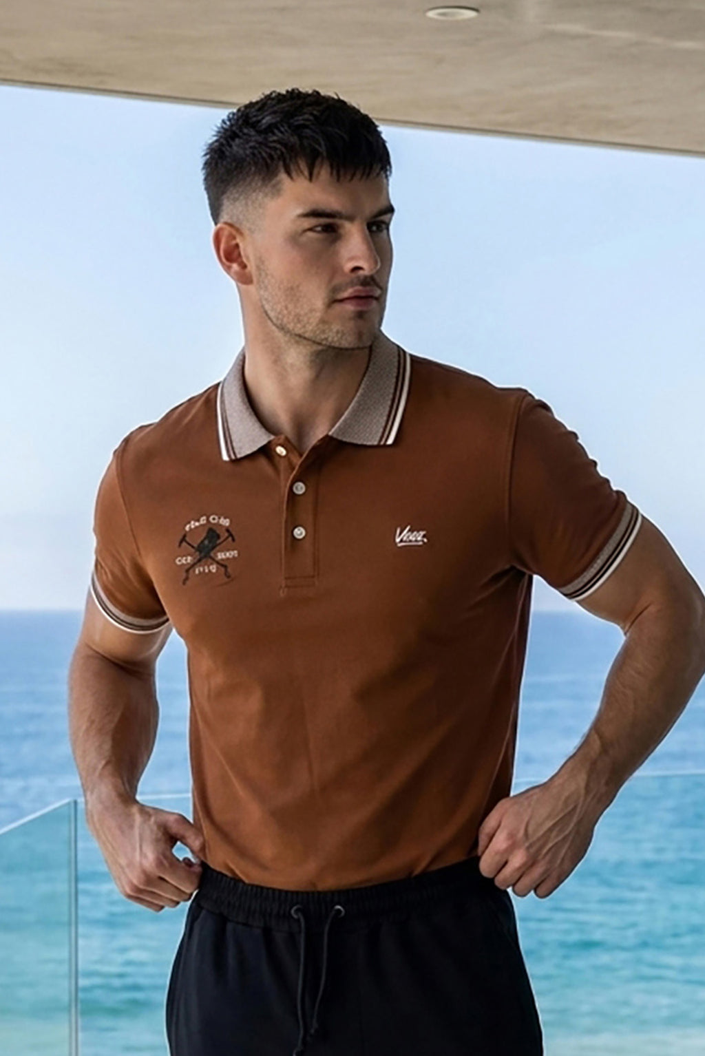 VIVE Embroidered Brown Polo Shirt