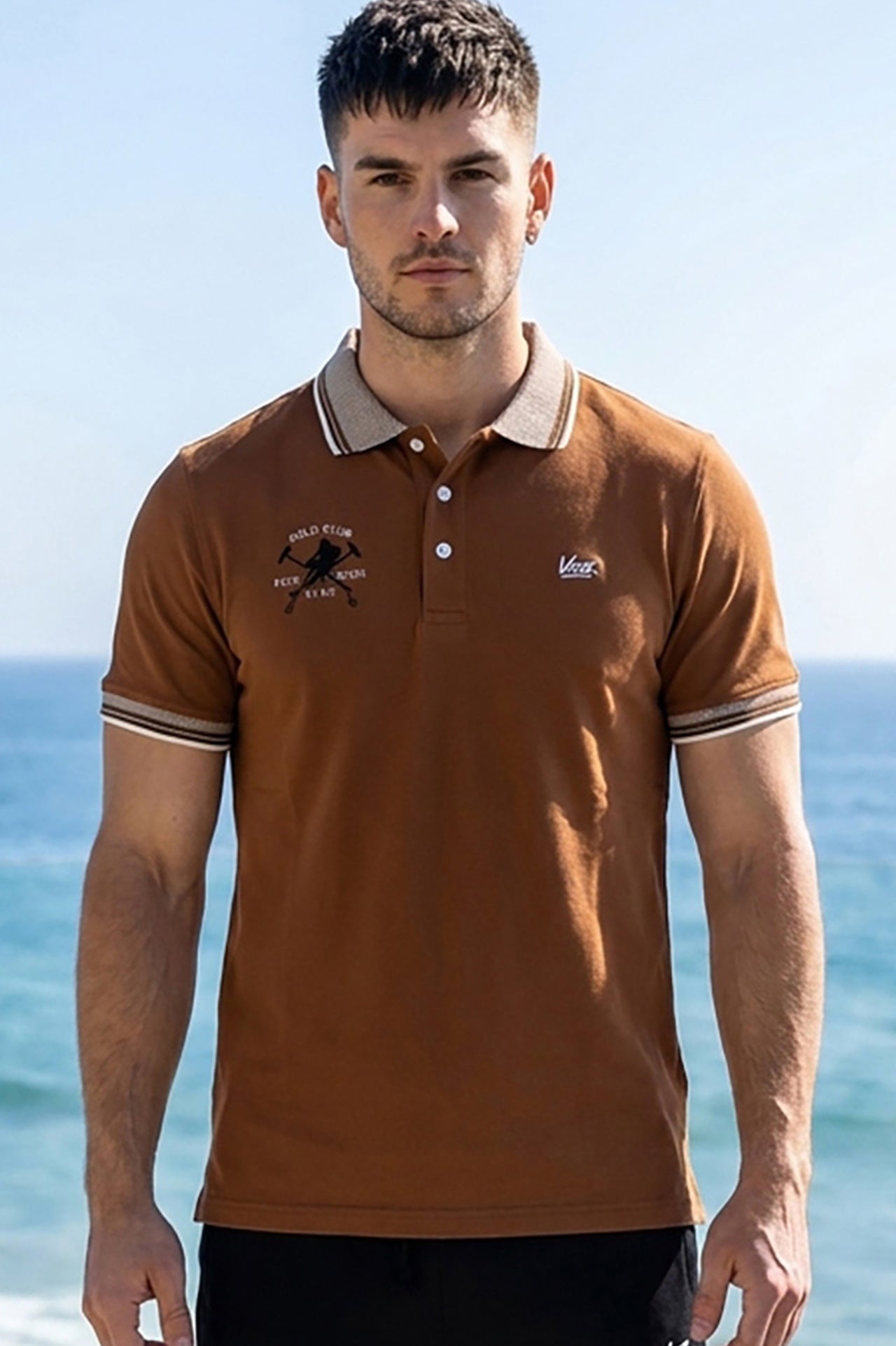 VIVE Embroidered Brown Polo Shirt