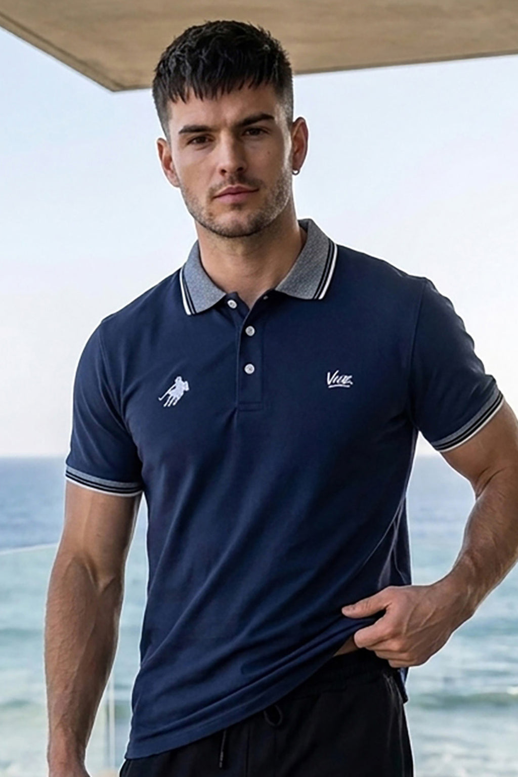 VIVE Embroidered Navy Polo Shirt