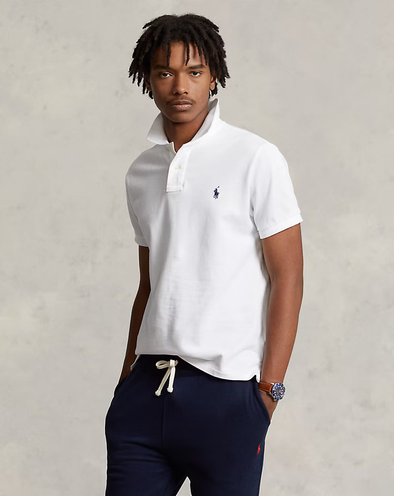 Slim Fit Mesh Polo Shirt-White