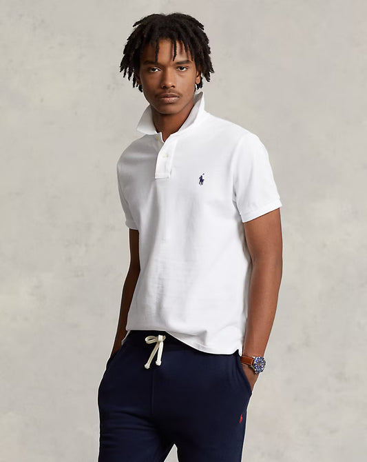 Slim Fit Mesh Polo Shirt-White