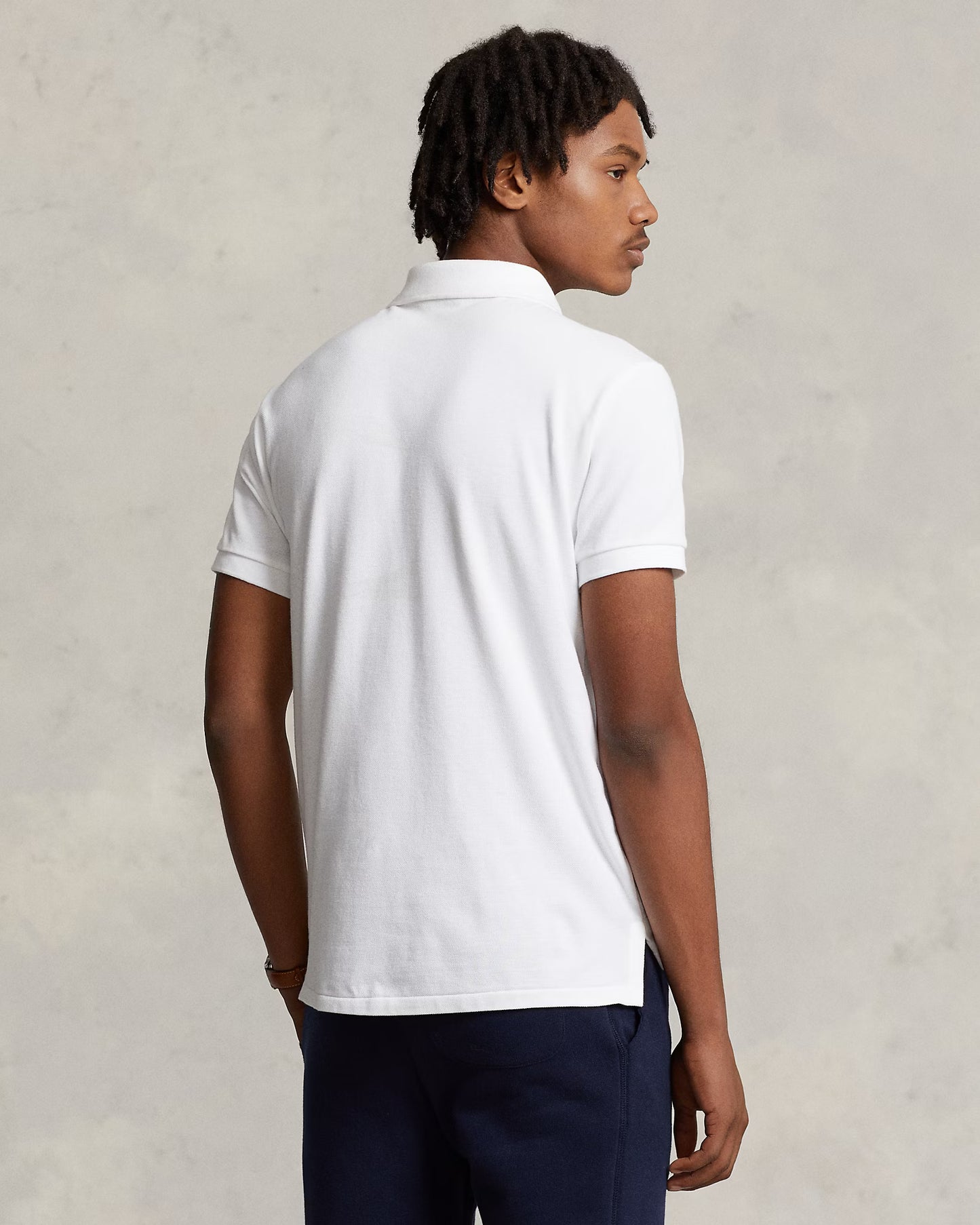 Slim Fit Mesh Polo Shirt-White
