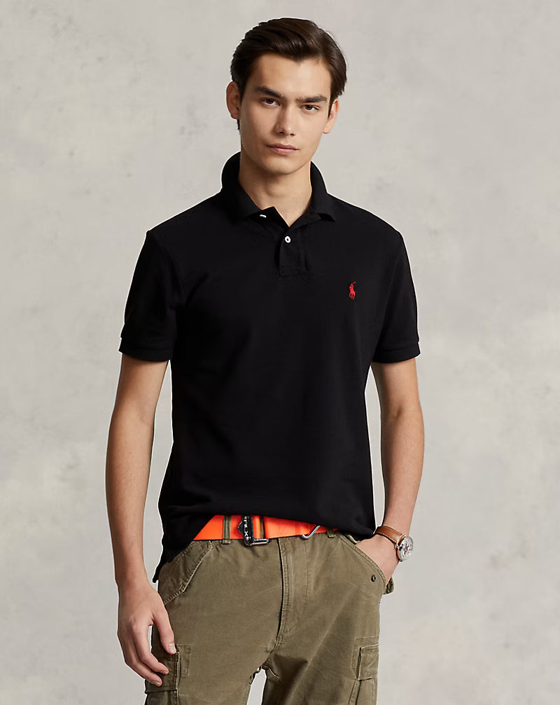 Black Slim Fit Mesh Polo Shirt