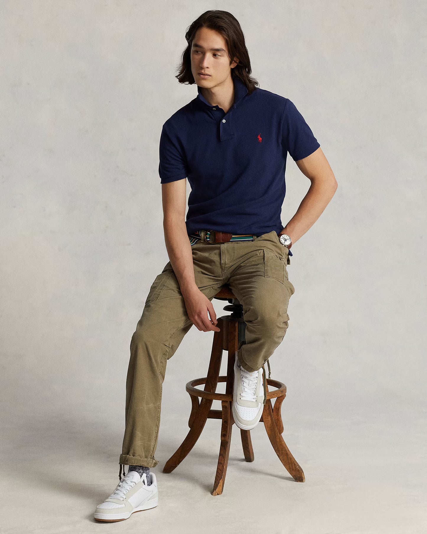 Navy Slim Fit Mesh Polo Shirt