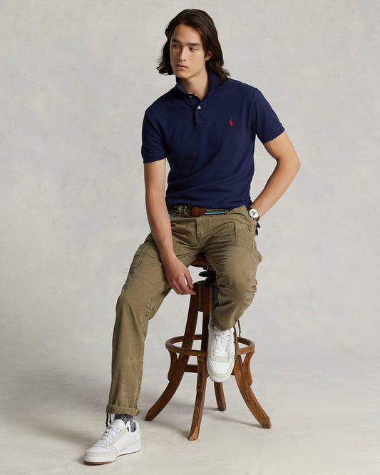 Navy Slim Fit Mesh Polo Shirt