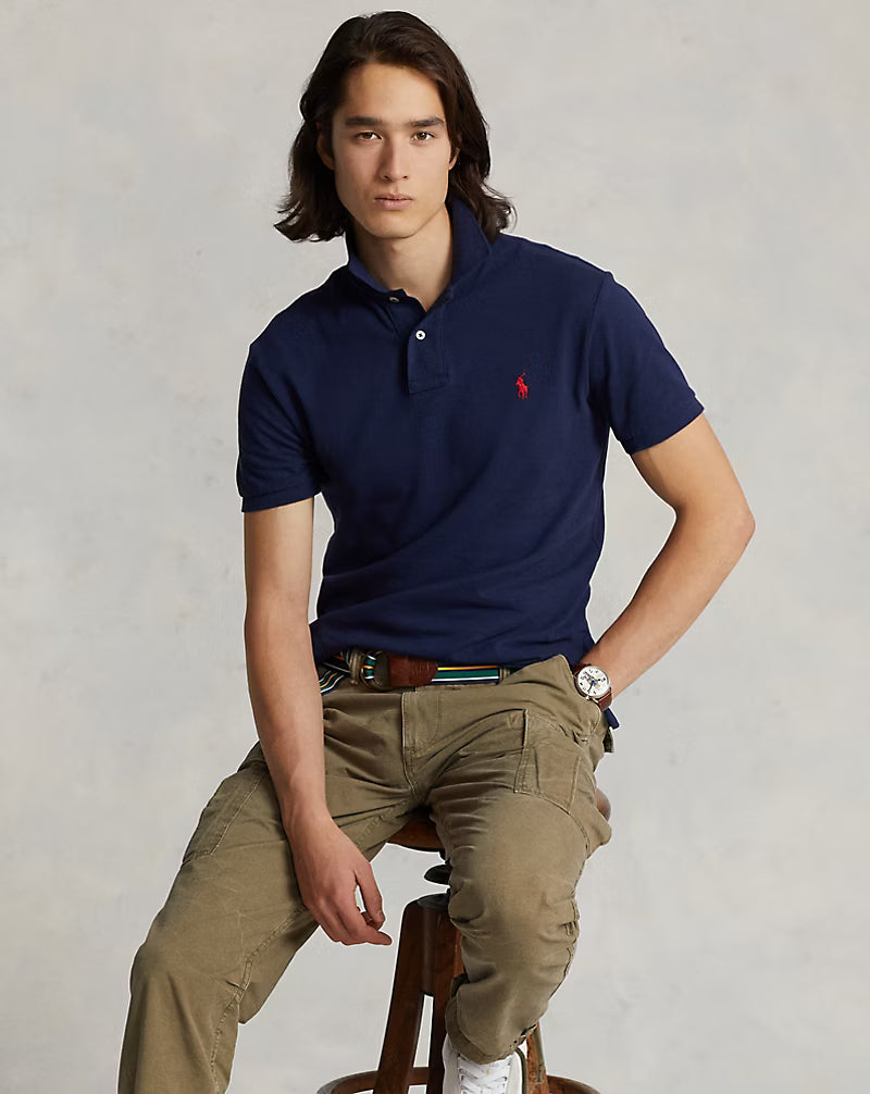 Navy Slim Fit Mesh Polo Shirt