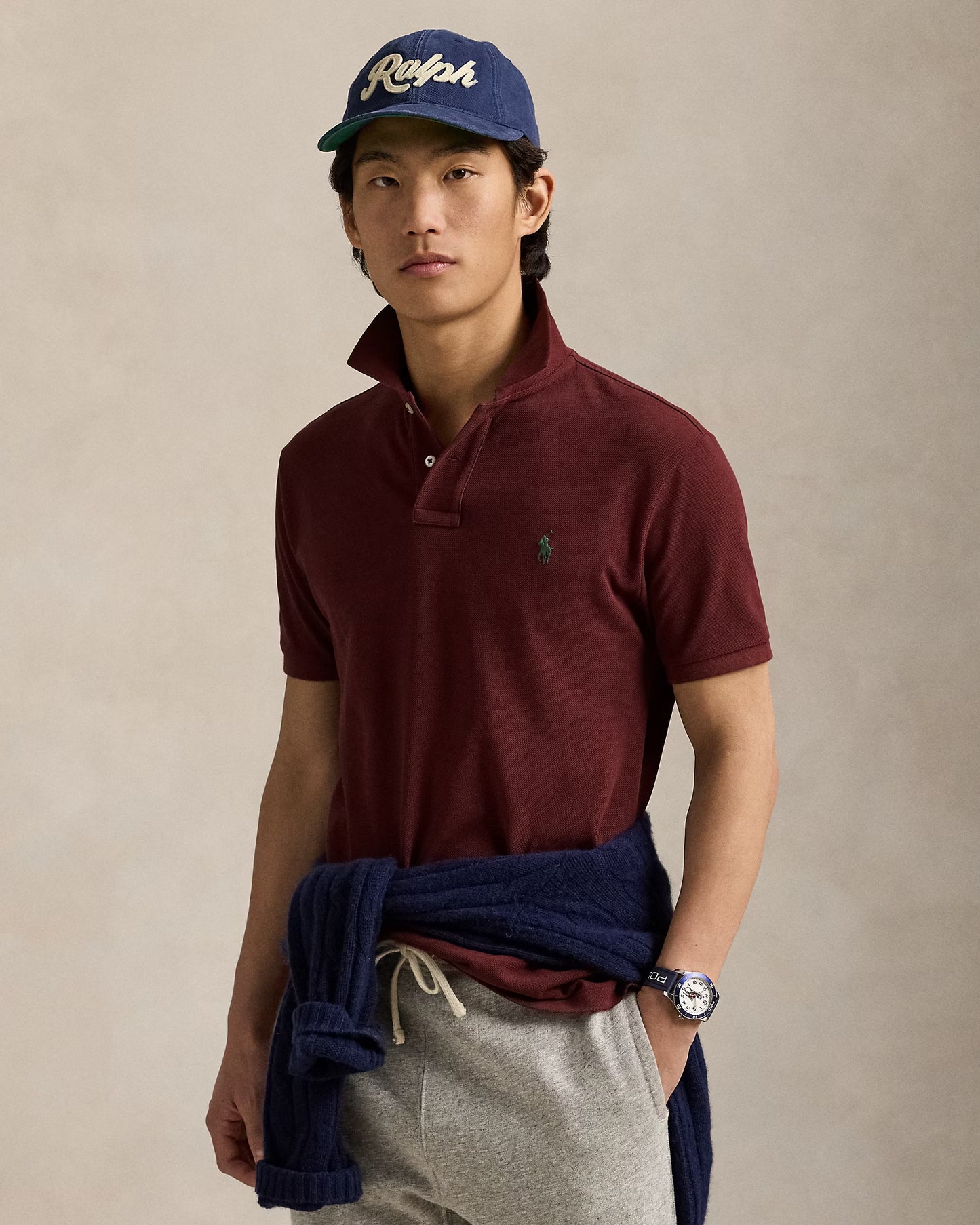 The Iconic Mesh Polo Shirt-Maroon