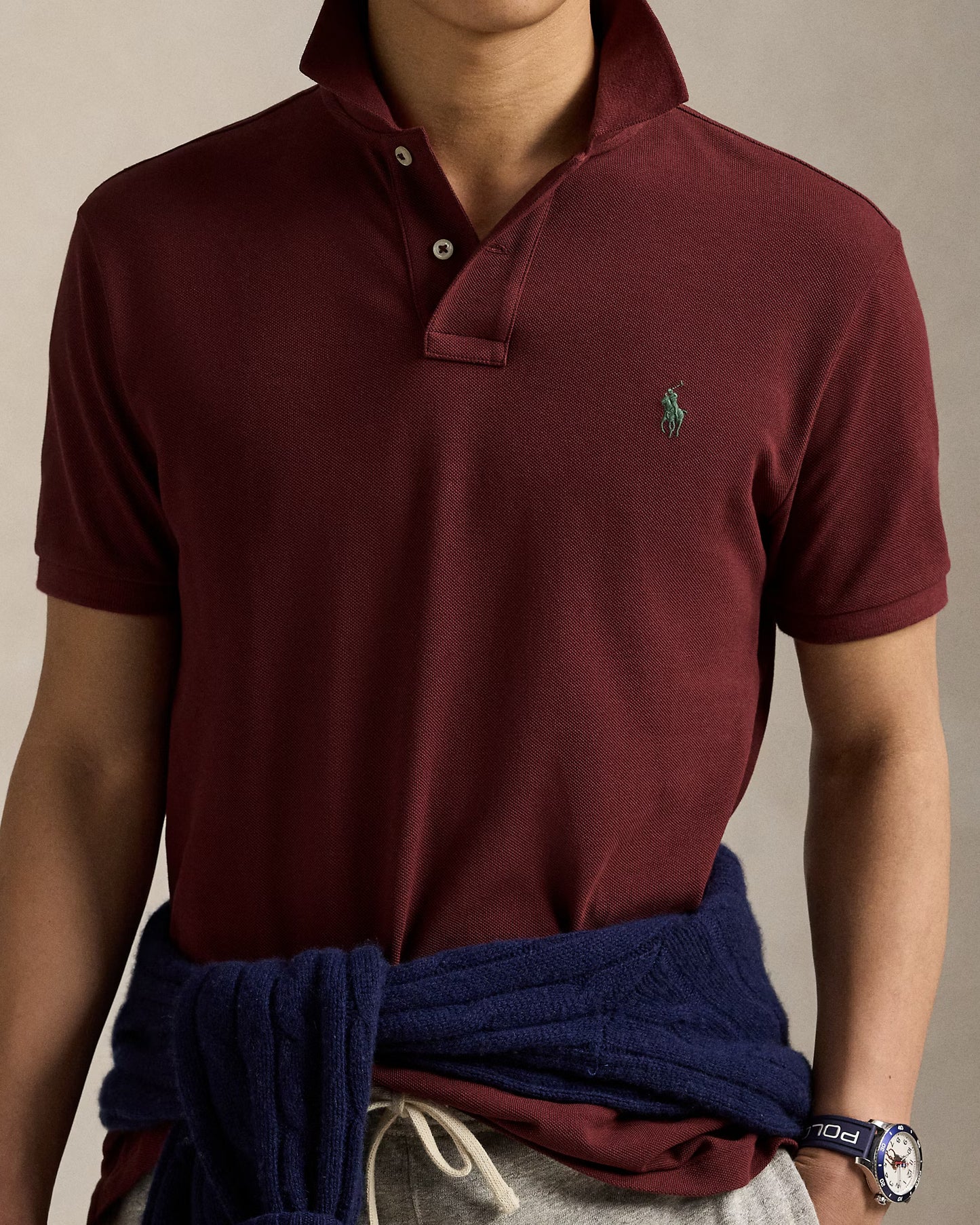 The Iconic Mesh Polo Shirt-Maroon