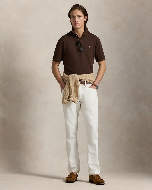 Custom Slim Fit Stretch Mesh Polo Shirt-Brown