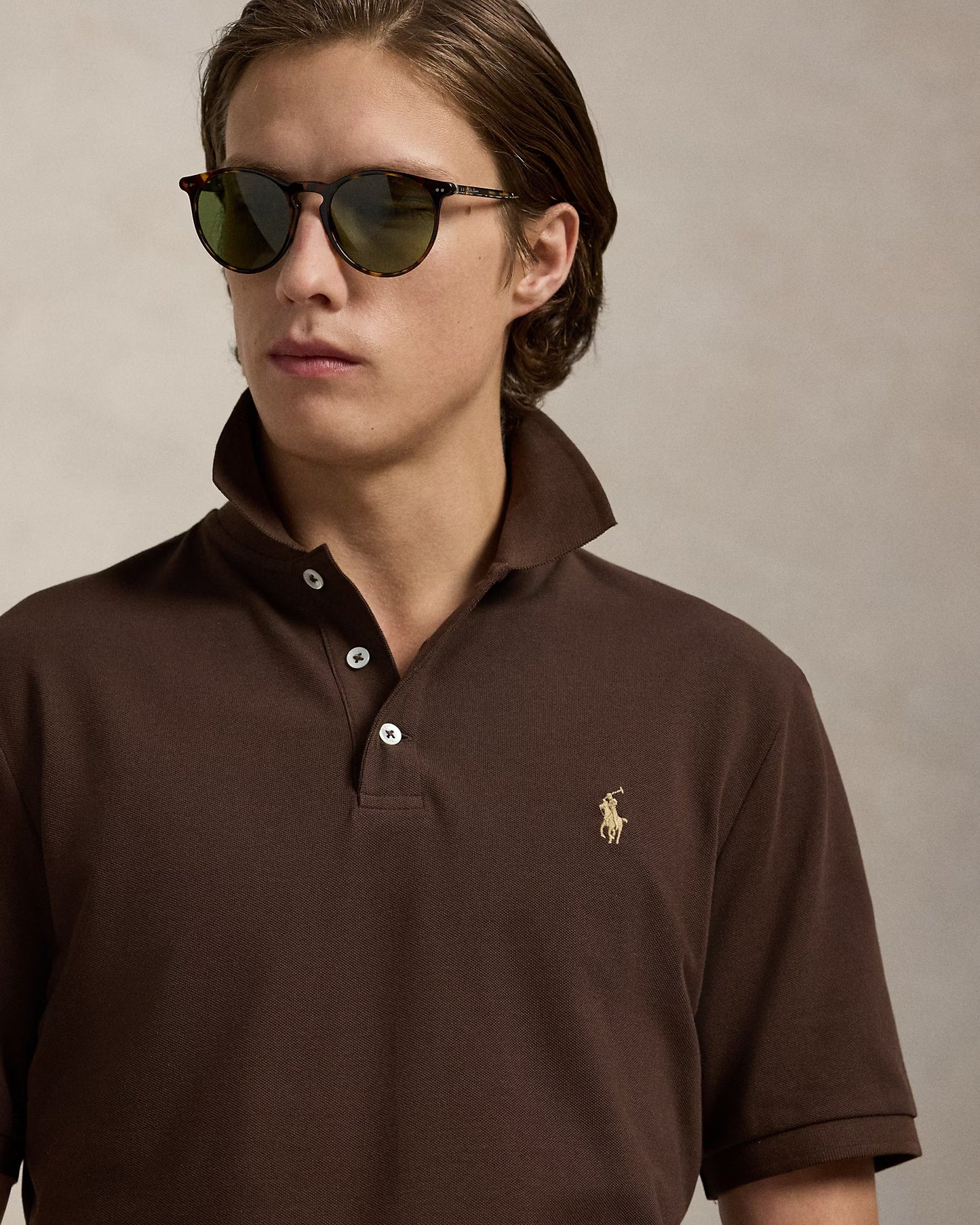 Custom Slim Fit Stretch Mesh Polo Shirt-Brown