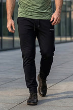 VIVE Black men's trousers made from durable imported woven terry fabric.