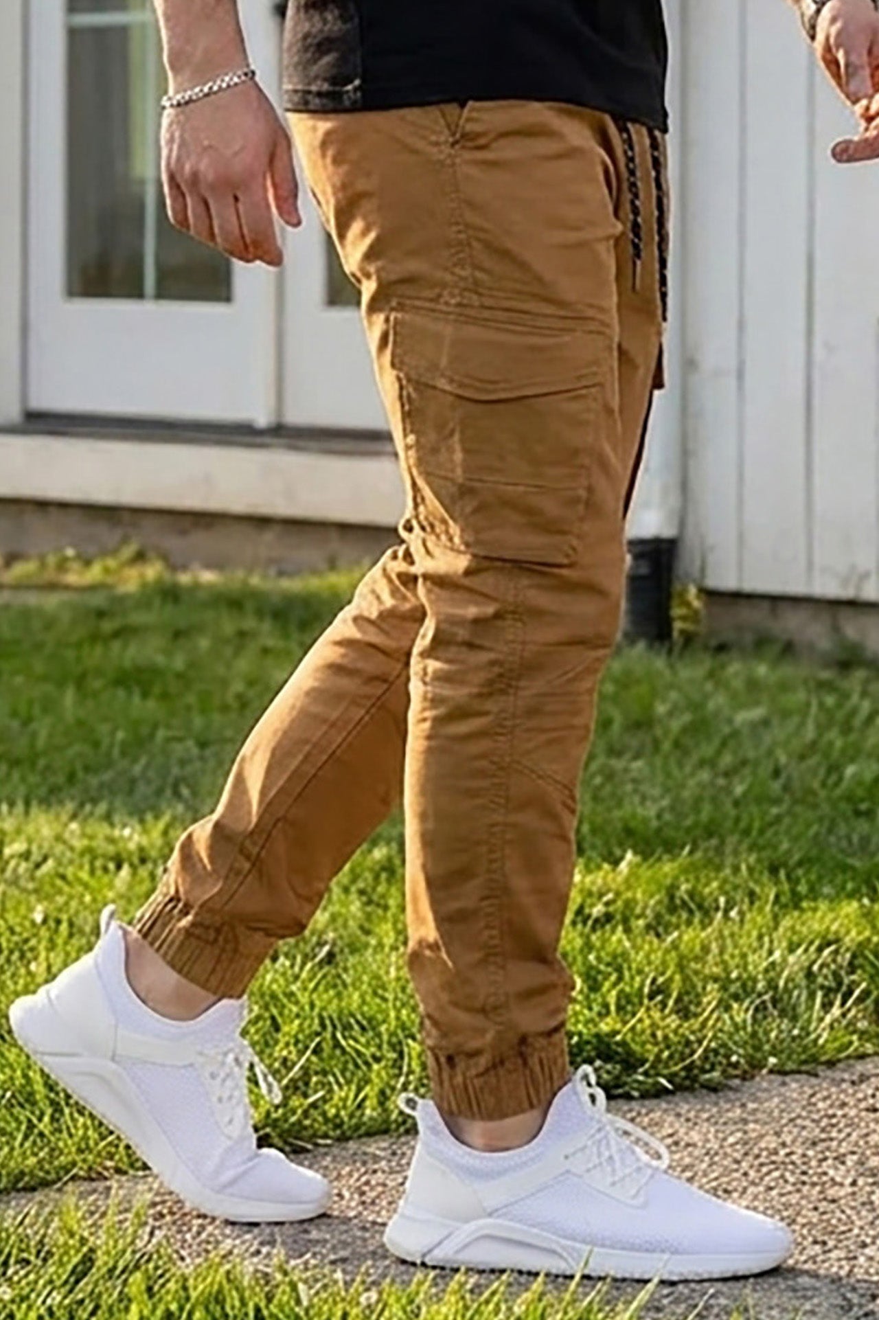 VIVE Camel cotton twill cargo pants available online in Pakistan.