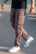 VIVE Charcoal Grey cotton twill cargo pants available online in Pakistan.