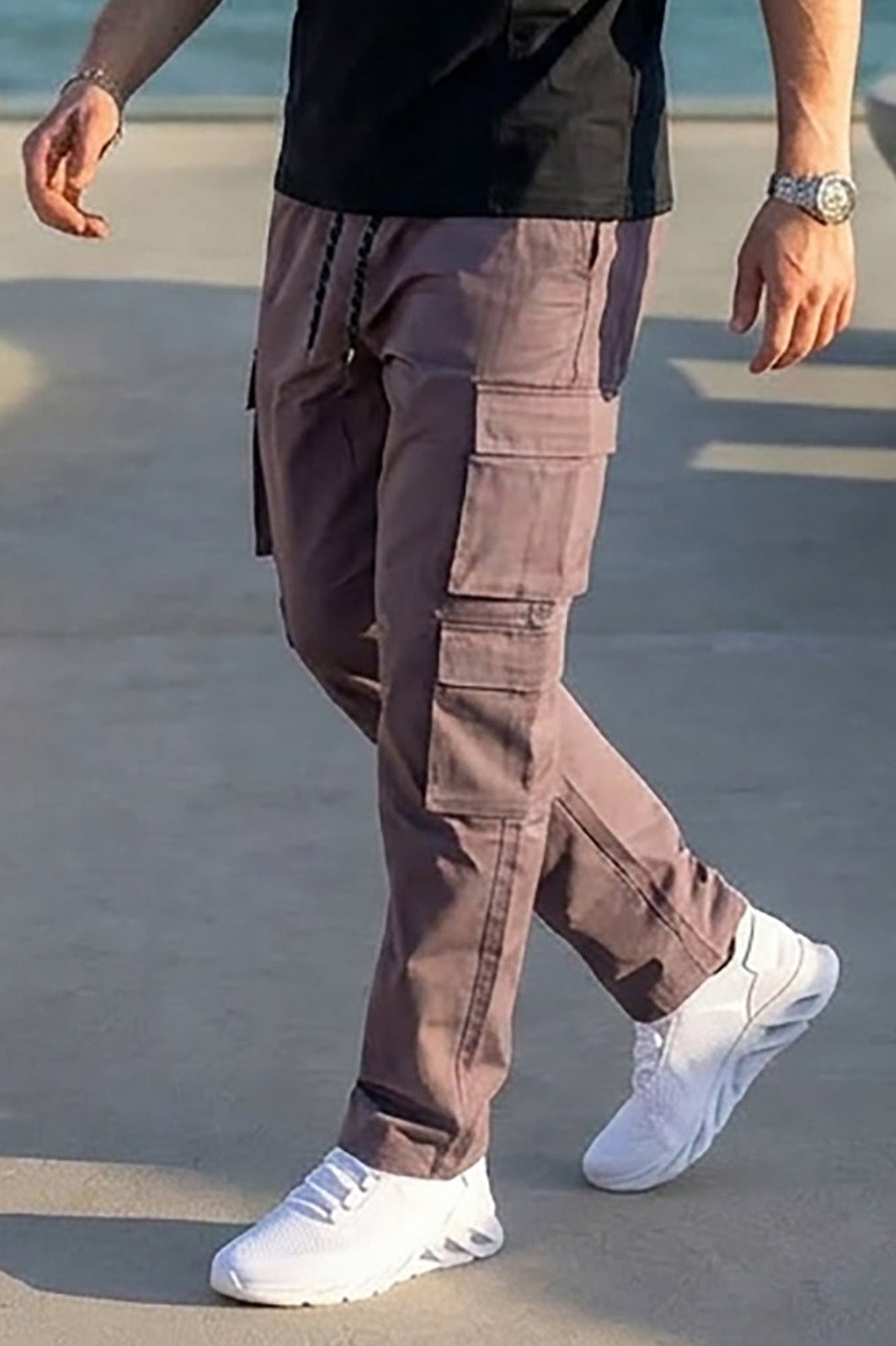 VIVE Charcoal Grey cotton twill cargo pants available online in Pakistan.