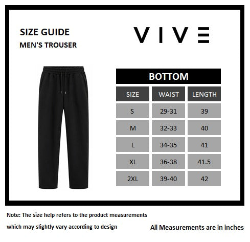 VIVE Black Straight Leg Cotton Terry Trouser Pant