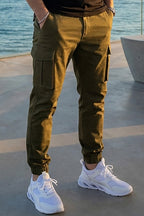 VIVE Olive Multi-Pocket Cargo Pant for men made from premium cotton twill with regular fit