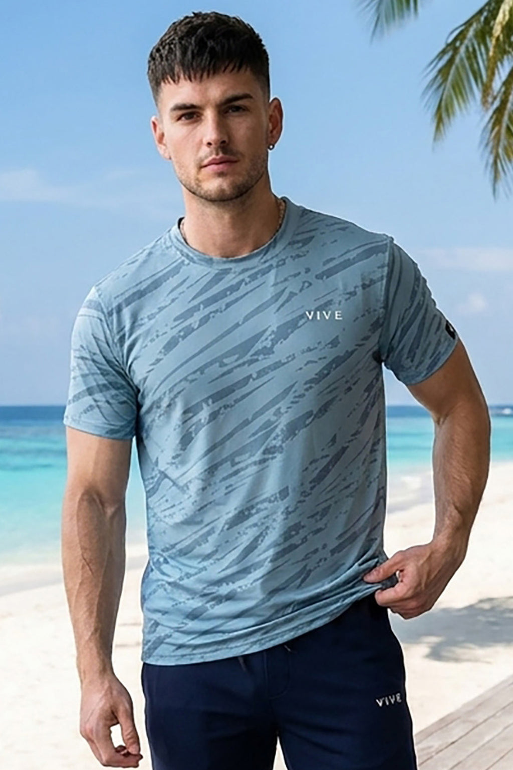 VIVE Steel Blue activewear training tee for men